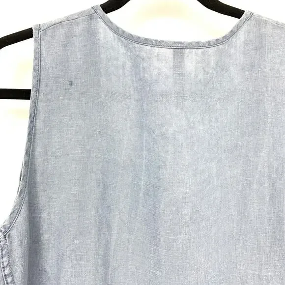 XCVI Midi Length Dress Womens Size Large Button Front Linen Light Blue Gray - Picture 3 of 7